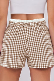 Red Contrast Trim Plaid Print Plus Size Shorts