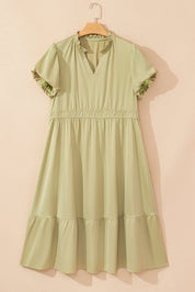 Laurel Green Notched V Neck Puff Sleeve Tiered Plus Size Maxi Dress