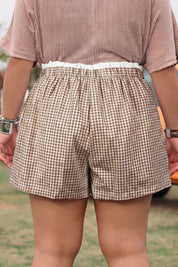 Red Contrast Trim Plaid Print Plus Size Shorts