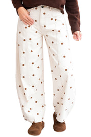 Beige Polka Dot Print Plus Size Barrel Jeans