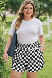Black Plus Size Checkered Athleisure Shorts