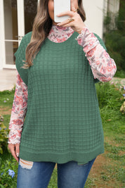Mist Green Plus Size Solid Color Textured Knit Short Sleeve Sweater