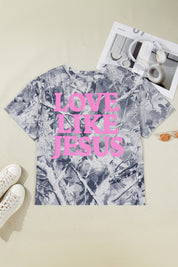 Gray Woodland Camouflage LOVE LIKE JESUS Plus Size T Shirt