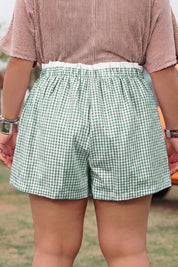 Red Contrast Trim Plaid Print Plus Size Shorts