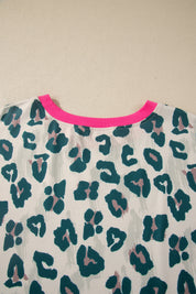 Brown Plus Size Leopard Color Block Trim Short 2pcs Set