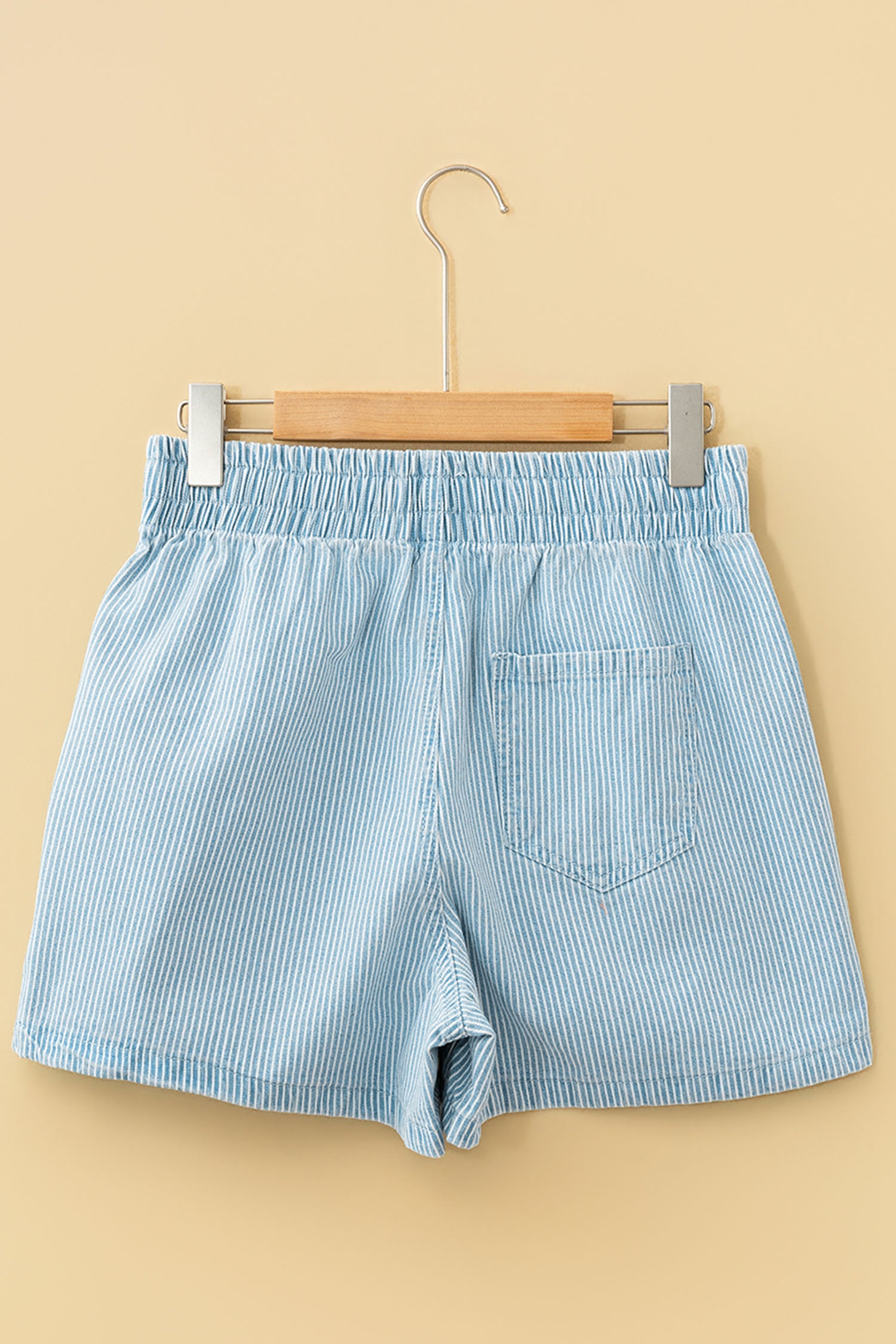Sky Blue Stripe Plus Size Contrast Drawstring Elastic Waist Denim Shorts