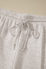 Light Grey Plus Size V Neck Polo Tee Drawstring Loose Pants 2pcs Set