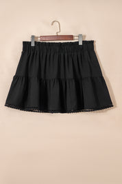 White Plus Size Frilled Elastic Waist Lace Trim Boho Ruffled Shorts