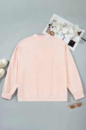 Light Pink BLESSED Embroidered Trim Patch Graphic Plus Size Mock Neck Sweatshirt