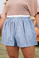 Red Contrast Trim Plaid Print Plus Size Shorts