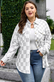 Khaki Plus Size Checkered Buttoned Down Casual Western Jacket