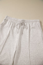 Light Grey Plus Size V Neck Polo Tee Drawstring Loose Pants 2pcs Set