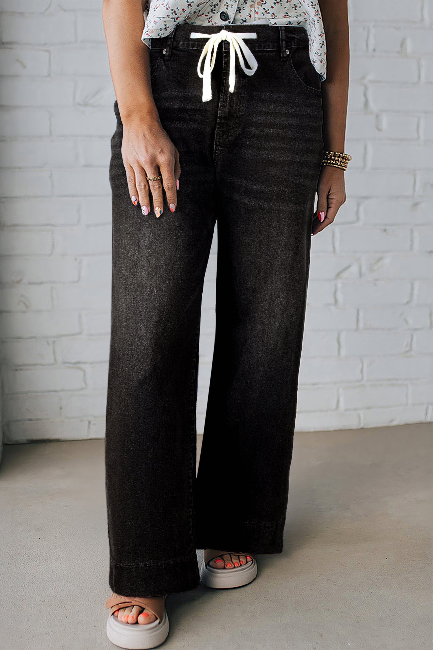 Dark Blue Acid Wash Contrast Lace-up Plus Size Jeans