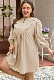 Parchment Notched Neck Scallop Detail Plus Size Mini Dress