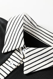 Black Plus Size Striped Cuffs Polo Collar Patchwork Long Sleeve Ruffle Hem Dress