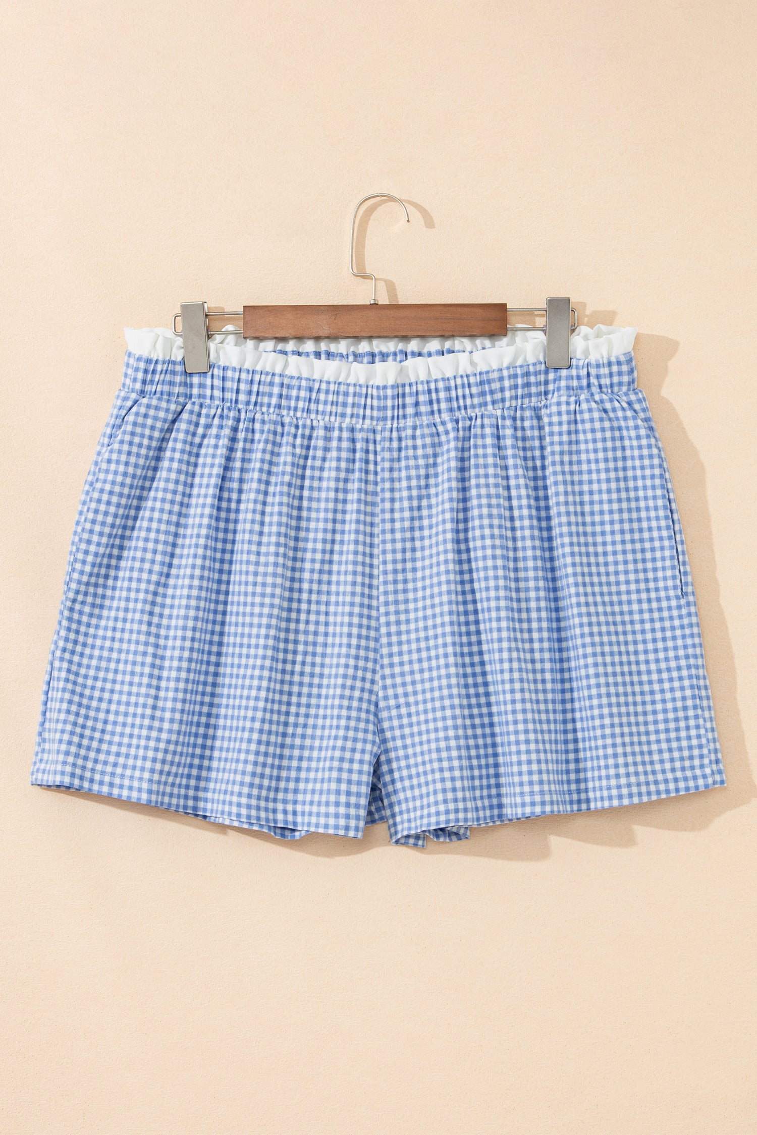 Red Contrast Trim Plaid Print Plus Size Shorts