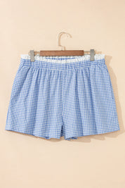 Red Contrast Trim Plaid Print Plus Size Shorts