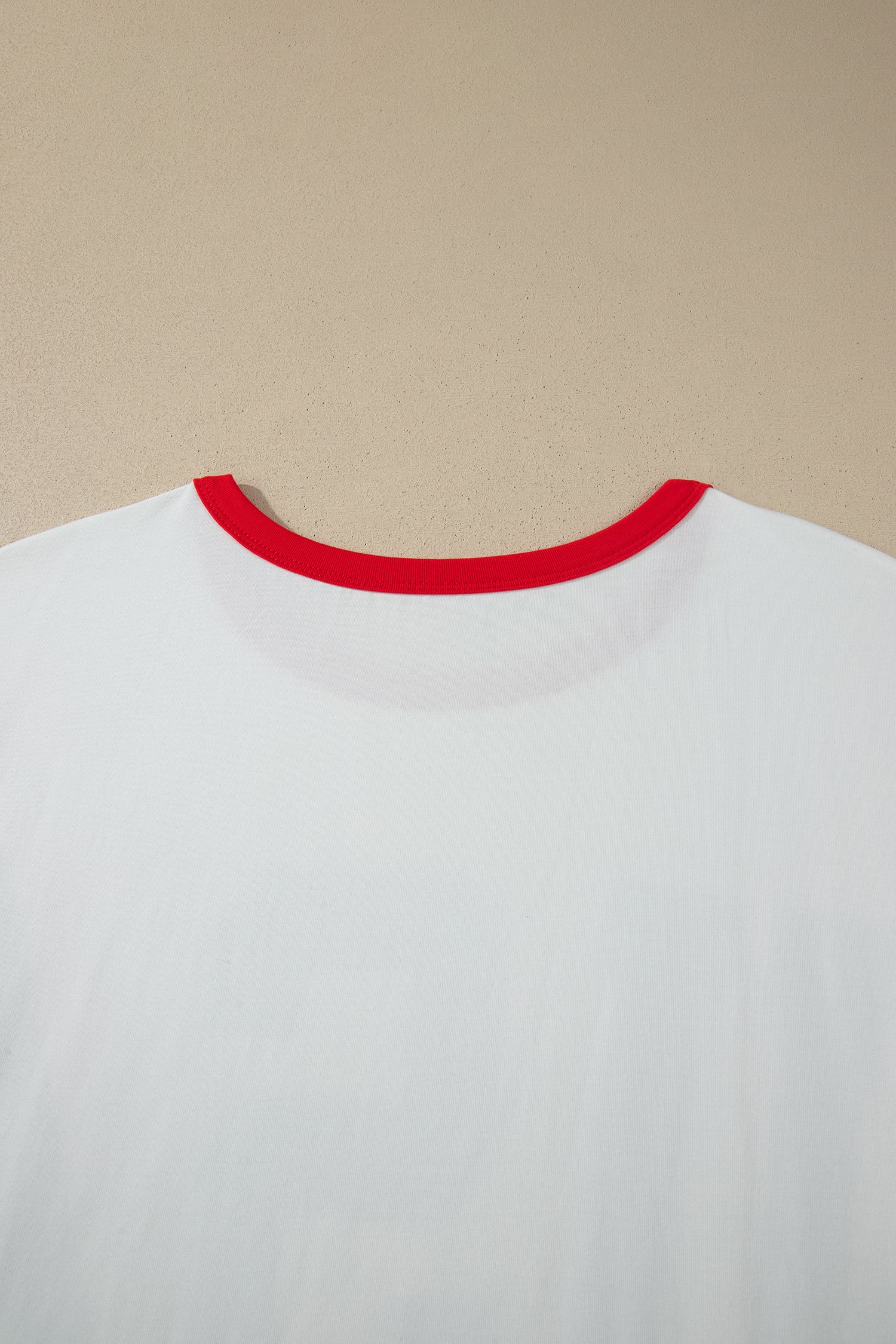 White Retro USA Striped Trim Short Sleeve Plus Size Tee