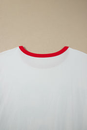 White Retro USA Striped Trim Short Sleeve Plus Size Tee
