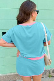 Bonbon Plus Size Contrast Trim T Shirt and Skirt Two Piece Set
