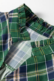 Green Plus Size Plaid Long Sleeve Notched Neck Shift Mini Dress