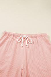 Pink Stripe Drawstring Plus Size Loose Pants