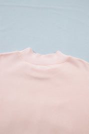 Light Pink BLESSED Embroidered Trim Patch Graphic Plus Size Mock Neck Sweatshirt