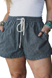 Sky Blue Stripe Plus Size Contrast Drawstring Elastic Waist Denim Shorts