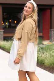 Apricot Color Block Patchwork Ruffled Plus Size Mini Dress