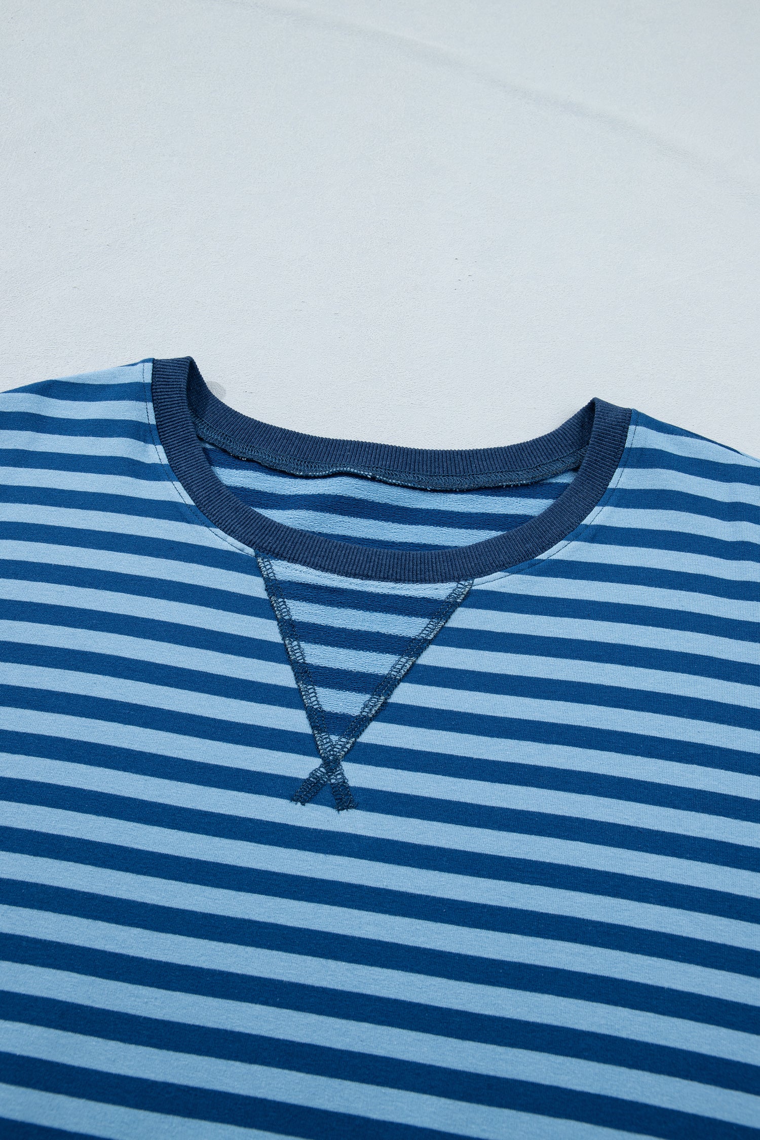 Blue Stripe Plus Size Dropped Shoulder Tee and Shorts Two-Piece Set