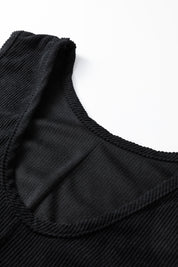 Black Plus Size Corduroy Patch Pocket Sleeveless Mini Dress