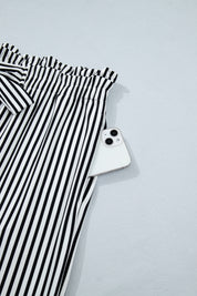 Black Stripe Plus Size Loose Straight Casual Pants