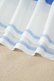Sky Blue Stripe Drop Shoulder Zipped Collar T Shirt Plus Size Shorts Set