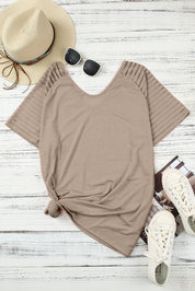 Khaki Striped Raglan Sleeve Plus Size Tee