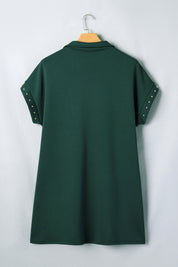 Evergreen Plus Size Glow Studded Zip up T Shirt Dress with Pockets