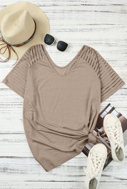 Khaki Striped Raglan Sleeve Plus Size Tee