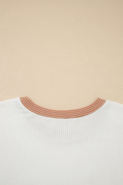 Apricot Bowknot Applique Plus Size Ribbed Top