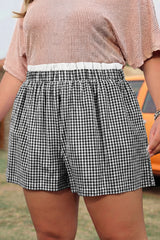 Red Contrast Trim Plaid Print Plus Size Shorts