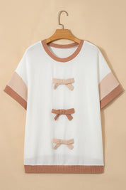 Apricot Bowknot Applique Plus Size Ribbed Top