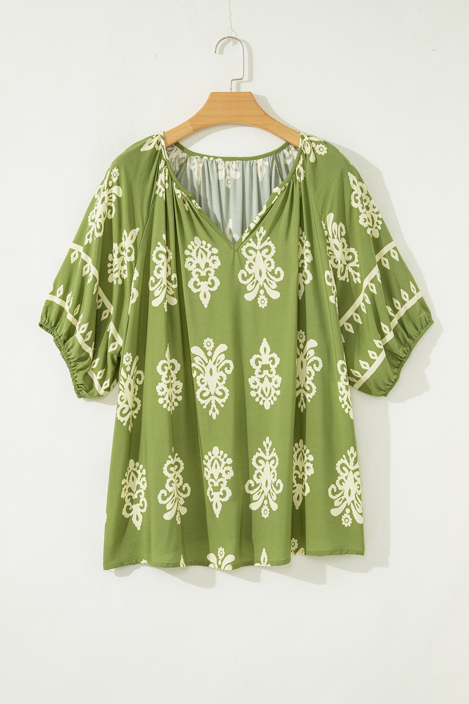 Black Boho Chic Notched V Neck Plus Floral Short Sleeve Top