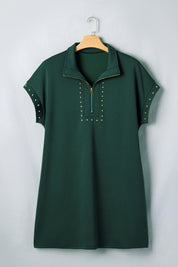 Evergreen Plus Size Glow Studded Zip up T Shirt Dress with Pockets