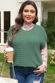 Mist Green Plus Size Solid Color Textured Knit Short Sleeve Sweater