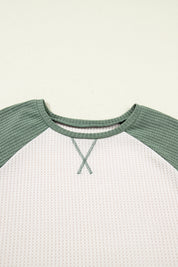 Mist Green Plus Size Waffled Color Block Long Sleeve Top