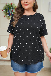 Black Plus Size Dotted Casual T Shirt