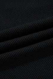Black Plus Size Textured Contrast Denim Patchwork Button Polo Tee