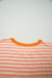 Pink Stripe Drop Shoulder T Shirt and Shorts Plus Size Summer Set