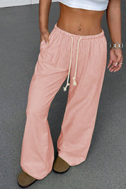Pink Stripe Drawstring Plus Size Loose Pants