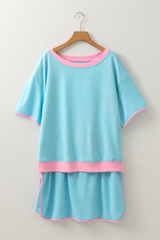 Bonbon Plus Size Contrast Trim T Shirt and Skirt Two Piece Set