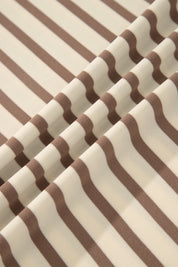 Brown Stripe Plus Size Half Buttons Top and Shorts Set