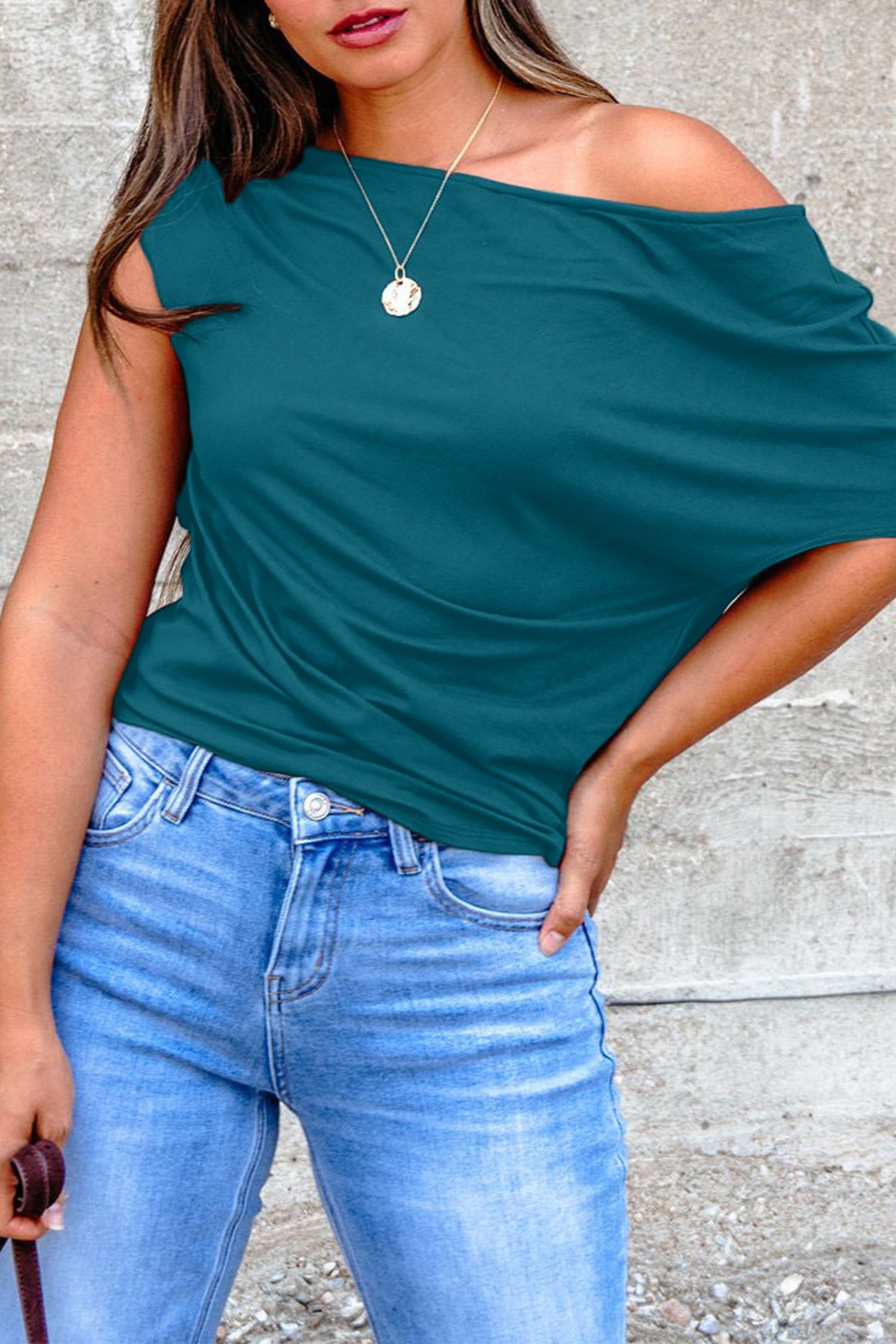 Black Plus Size Solid Color Asymmetric Neck Short Sleeve Blouse